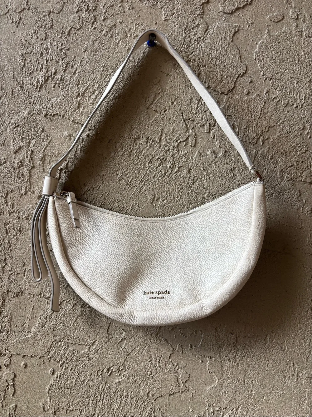 kate spade Cream Pebbled Leather Crescent Shoulder Bag